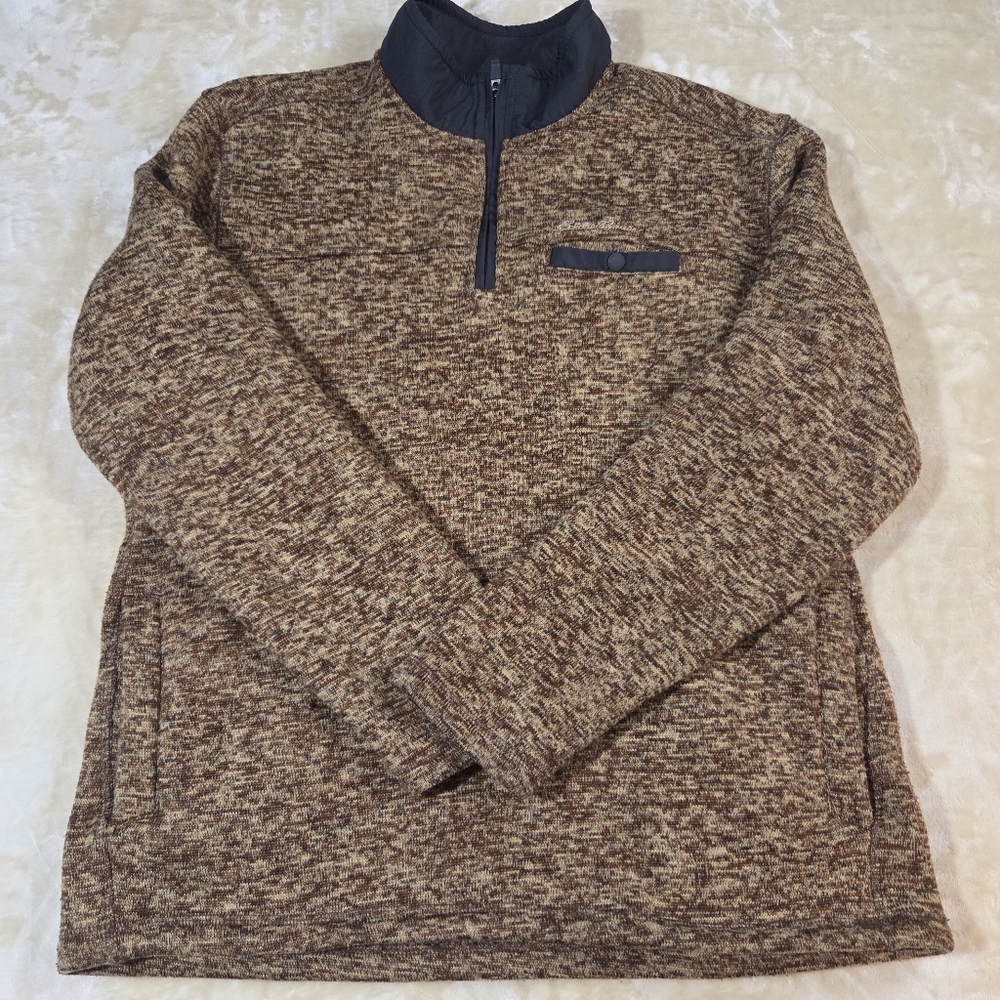 Eddie Bauer Men's Fleece Pullover Pockets Sz L Brown